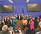 Virginia General Assembly members stand with HBCU students and school leaders during the launch of the Virginia HBCU Caucus.