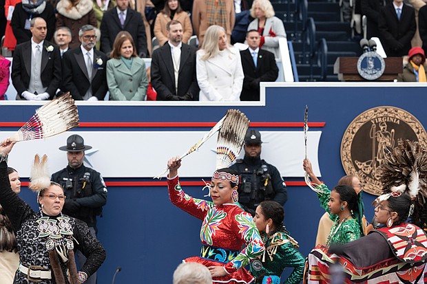 Ladies and gentlemen … start your terms- Virginia turns a page as lawmakers take their oaths and Gov. Abigail Spanberger was inaugurated last week. The first day of the 2026 General Assembly session on Jan. 14 saw delegates and state leaders assume their roles. Days later, Spanberger took the oath of office at the Virginia State Capitol in front of thousands, joined by Attorney General Jay C. Jones and Lt. Gov. Ghazala Hashmi. Virginia’s Native American Tribes provide a blessing of
the ground and perform traditional dance. (photo by Julianne Tripp Hillian/Richmond Free Press)