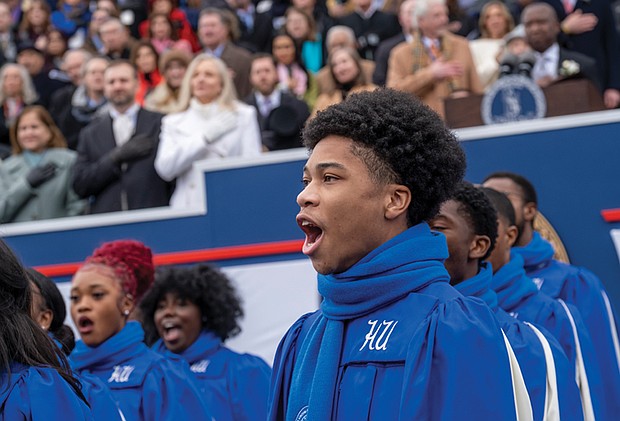 Ladies and gentlemen … start your terms- Virginia turns a page as lawmakers take their oaths and Gov. Abigail Spanberger was inaugurated last week. The first day of the 2026 General Assembly session on Jan. 14 saw delegates and state leaders assume their roles. Days later, Spanberger took the oath of office at the Virginia State Capitol in front of thousands, joined by Attorney General Jay C. Jones and Lt. Gov. Ghazala Hashmi. The Hampton University Concert Choir sings “The Star-
Spangled Banner.” (photo by Sandra Sellars/Richmond Free Press)