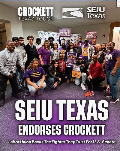 SEIU Texas has endorsed U.S. Rep. Jasmine Crockett in the 2026 U.S. Senate race, citing her pro-labor voting record as …