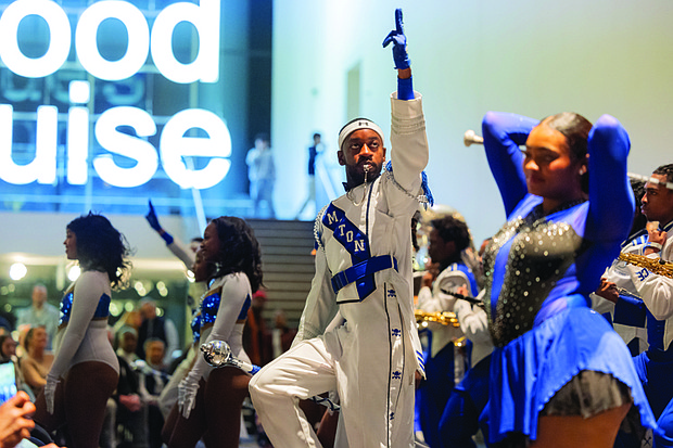 VMFA launches Black History Month with music celebration-Hampton University’s Marching Force performs at the museum. The band has performed at President Obama’s Inauguration Parade and the Macy’s Thanksgiving Day Parade. (photo by Julianne Tripp Hillian/Richmond Free Press)