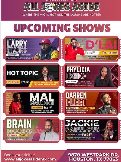 Houston’s All Jokes Aside Comedy Lounge brings top stand‑up talent and an immersive cultural experience to West Houston, blending laughter, …