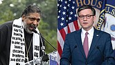 The Rev. William Barber II, left, and U.S. House Speaker Mike Johnson.