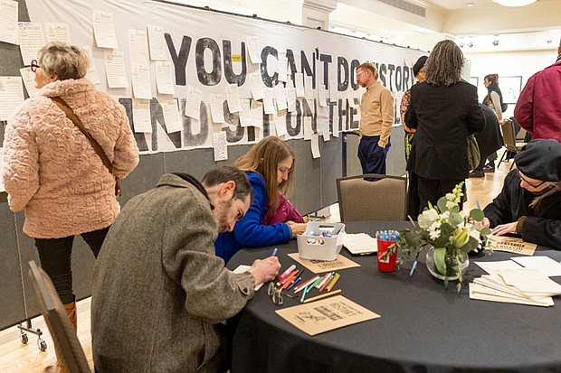 William Martin remembered at open house-The Valentine Museum in Richmond hosted an open house memorial for William Martin on Saturday, Feb. 7, 2026. The museum’s longtime director, and Richmond historian died in December at age 71 after being struck by a car while crossing East Broad Street. Attendees wrote notes sharing their memories of Martin
and posted them on a wall for others to read. Special cards
for guests featuring a quote from Martin: “You can’t do
history and sit on the sidelines.” (photo by Julianne Tripp Hillian/Richmond Free Press)