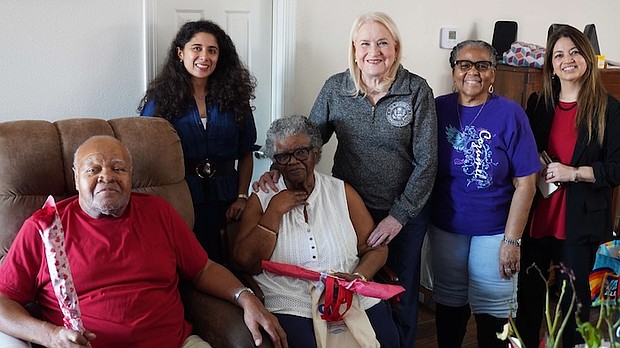Harris Co Judge Lina Hidalgo and Rep Sylvia Garcia joined Interfaith Ministries CEO Sheroo Mukhtiar to deliver Meals on Wheels to homebound seniors through Interfaith Ministries for Greater Houston