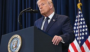 President Donald Trump speaks during a press conference at Trump National Doral in Miami, Florida, on March 9./