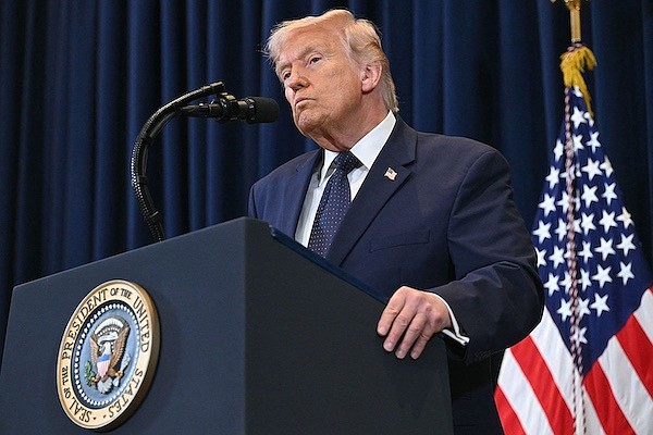 President Donald Trump speaks during a press conference at Trump National Doral in Miami, Florida, on March 9./