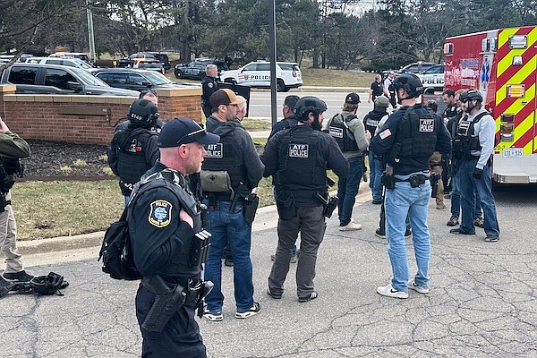 Law enforcement responded to the attack at Temple Israel synagogue on March 12, in West Bloomfield Township, Michigan./