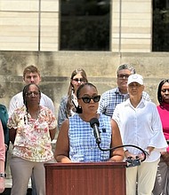 Angel Carroll speaks at U.S. District Courthouse