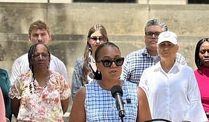 Angel Carroll speaks at U.S. District Courthouse