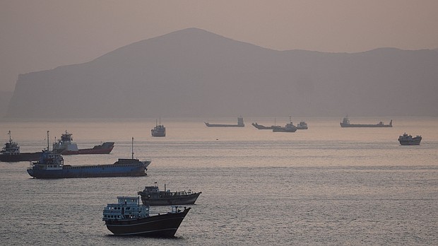 Ships and boats in the Strait of Hormuz near Musandam, Oman, on May 1