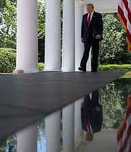 US President Donald Trump in the Rose Garden at the White House on May 8