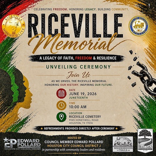 Riceville, a historic Freedom Colony in southwest Houston dating back to the 1850s, will be honored during a Juneteenth memorial …