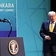 US President Donald Trump arrives to hold a press conference at Beştepe Presidential Compound