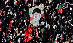 A portrait of Iran's late Supreme Leader Ayatollah Ali Khamenei