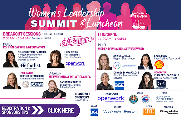 Women leaders from across Greater Houston will gather in Pasadena for the Women In Alliance Leadership Summit, a day dedicated … Women leaders from across Greater Houston will gather in Pasadena for the Women In Alliance Leadership Summit, a day dedicated …