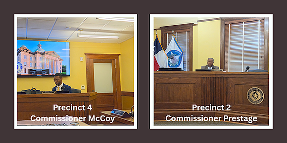 Fort Bend County Commissioners Dexter McCoy and Grady Prestage addressed residents during a public meeting as the legal dispute over …
