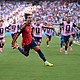 Spain's Ferrán Torres celebrates after scoring in the World Cup final against Argentina on July 19.