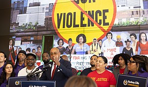 Harris County community safety leaders gather for the release of Advancing Safer Communities in Harris County, a new report highlighting the results of HART, RISE and domestic-violence prevention initiatives while calling for an additional $4.5 million investment to strengthen and sustain proven community-based safety strategies.