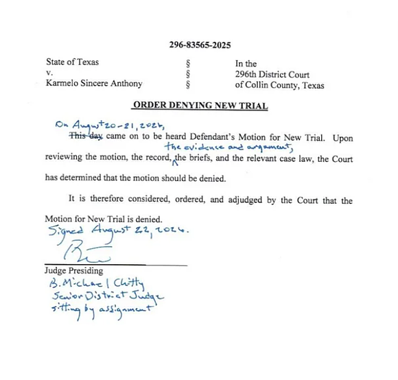 A Texas judge has denied Karmelo Anthony’s request for a new trial in the killing of Austin Metcalf, leaving his …