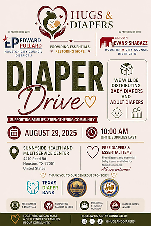 Houston City Council Members Edward Pollard and Carolyn Evans-Shabazz are partnering with Hugs & Diapers and the Texas Diaper Bank …