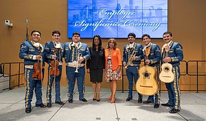 HCC Chancellor Margaret Ford Fisher and HCC Southeast President Frances Villagran-Glover-Mariachi Águilas de Oro, HCC’s newly formed student mariachi ensemble, recently debuted at the annual Houston Mariachi Festival