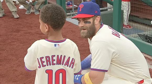A 5-year-old cancer survivor got the surprise of a lifetime when Bryce Harper joined him for a ceremonial home run …
