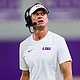 LSU Head coach Lane Kiffin oversees a spring practice in Baton Rouge, Louisiana, on April 4.