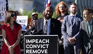Rep. Al Green speaks at a press conference, calling for the impeachment of President Trump, at the US Capitol on Monday.