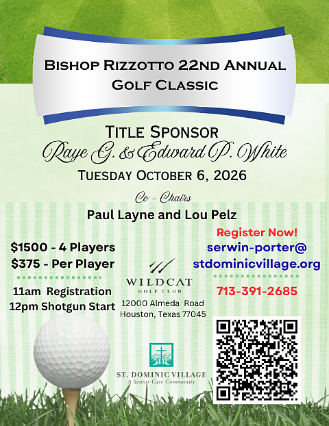 St. Dominic Village will welcome golfers, sponsors, and community supporters to the 22nd Annual Bishop Rizzotto Memorial Golf Classic at … St. Dominic Village will welcome golfers, sponsors, and community supporters to the 22nd Annual Bishop Rizzotto Memorial Golf Classic at …