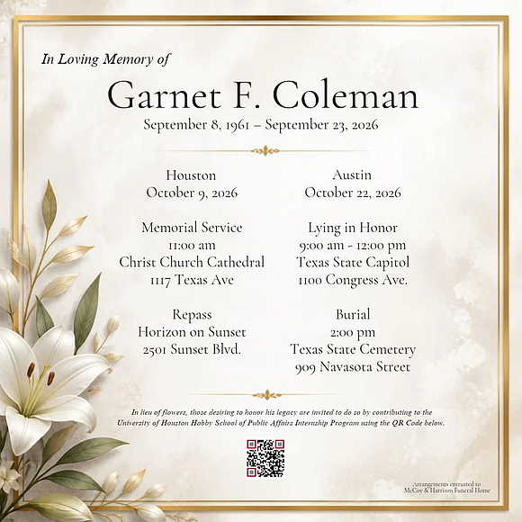 Garnet Fredrick Coleman leaves a legacy of public service, healthcare advocacy, education, affordable housing and community empowerment that helped shape … Garnet Fredrick Coleman leaves a legacy of public service, healthcare advocacy, education, affordable housing and community empowerment that helped shape …