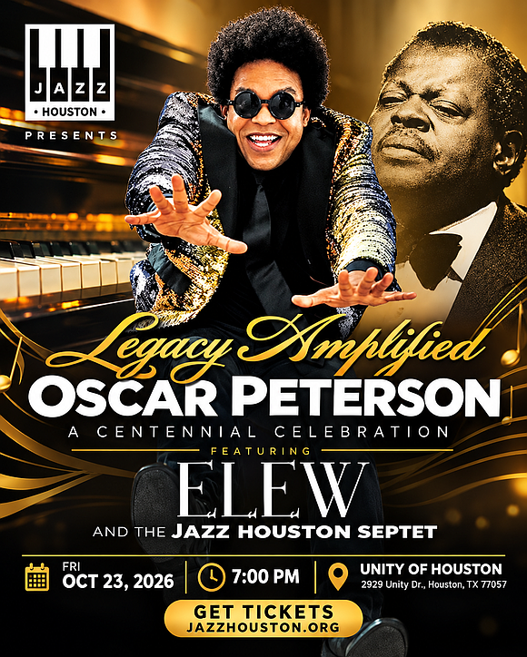 Jazz Houston celebrates Oscar Peterson’s centennial with pianist ELEW and a live tribute honoring the jazz legend’s musical brilliance, Black … Jazz Houston celebrates Oscar Peterson’s centennial with pianist ELEW and a live tribute honoring the jazz legend’s musical brilliance, Black …