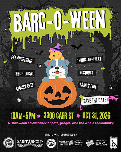 BARC-O-Ween returns to Houston on Oct. 31 with waived pet adoption fees, Halloween activities, local vendors and hundreds of animals …