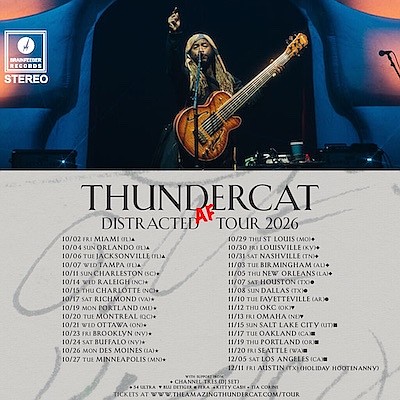 Thundercat brings his Distracted AF Tour to Houston’s White Oak Music Hall on Nov. 7, delivering a genre-bending live show …