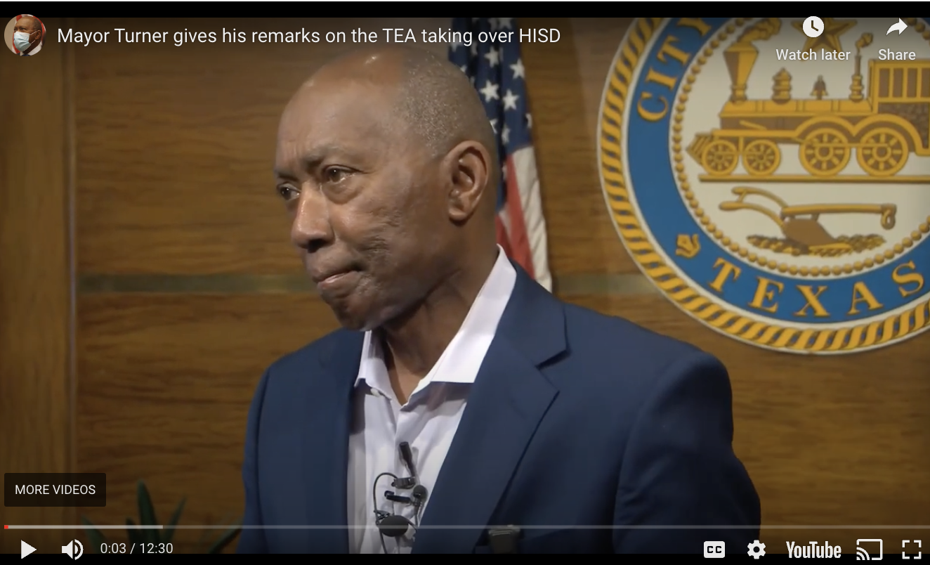 Mayor Turner gives his remarks on the TEA taking over HISD Houston