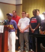 Annette Jones, home care worker shares her story as a former minimum wage worker at the Raise Illinois press conference on June 30. (Photo by Thelma Sardin)