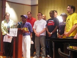 Annette Jones, home care worker shares her story as a former minimum wage worker at the Raise Illinois press conference on June 30. (Photo by Thelma Sardin)