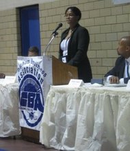 Marie Butler, Capital Project Manager, IDOT speaks to the Chatham Business Association about infrastructure improvements and developments in Illinois. (Photo by Thelma Sardin)