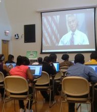 Community residents, Kennedy-King College and high school students participate in a virtual town hall meeting with Mayor Rahm Emanuel on June 30. (Photo by Thelma Sardin)