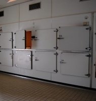 Conditions at the Cook county medical examiners office morgue are currently under investigation by the Cook County Inspector General and the Illinois Department of Labor. Recent finding revealed that coolers there (similar to those shown above) are designed to hold 300 bodies but actually contain over 360.