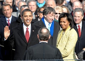 Barack Obama is sworn in as the 44th president of the United States by Chief Justice of the United States John G. Roberts, Jr. in Washington, D.C., Jan. 20, 2009. Photo: Master Sgt. Cecilio Ricardo