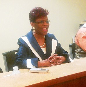 Dorothy D. Armstrong, the Village of Dixmoor’s first elected female African American president, speaks to local rsesidents after being sworn in ion May 8. Photo/Lee Edwards